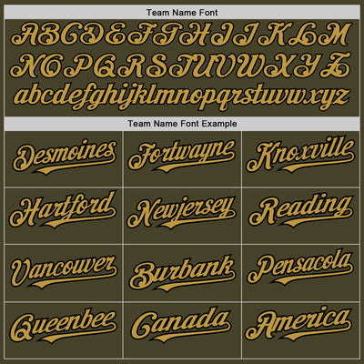 Custom Olive Black Pinstripe Old Gold Salute To Service Two-Button Unisex Softball Jersey