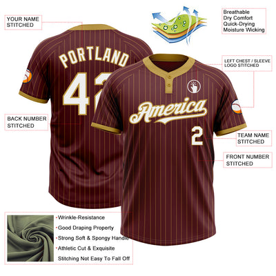 Custom Burgundy Old Gold Pinstripe White Two-Button Unisex Softball Jersey