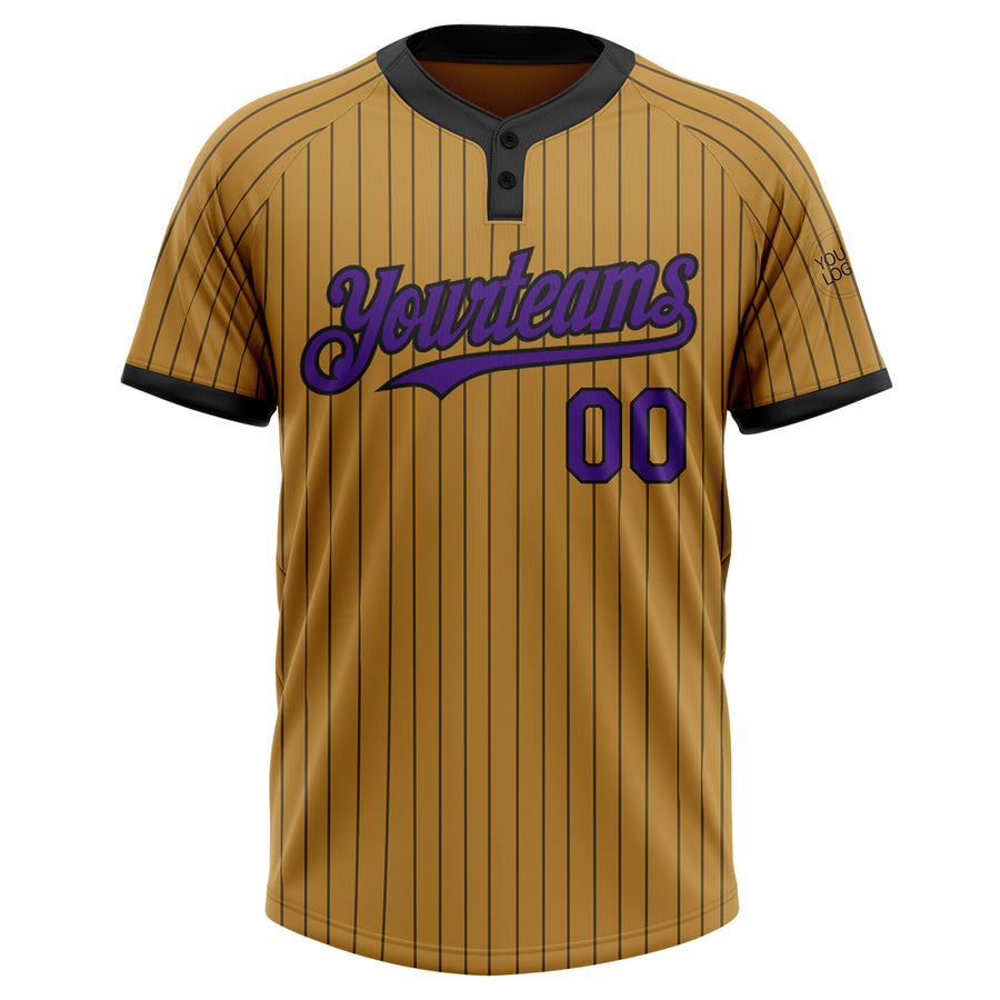 Custom Old Gold Black Pinstripe Purple Two-Button Unisex Softball Jersey