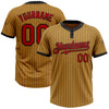 Custom Old Gold Black Pinstripe Red Two-Button Unisex Softball Jersey