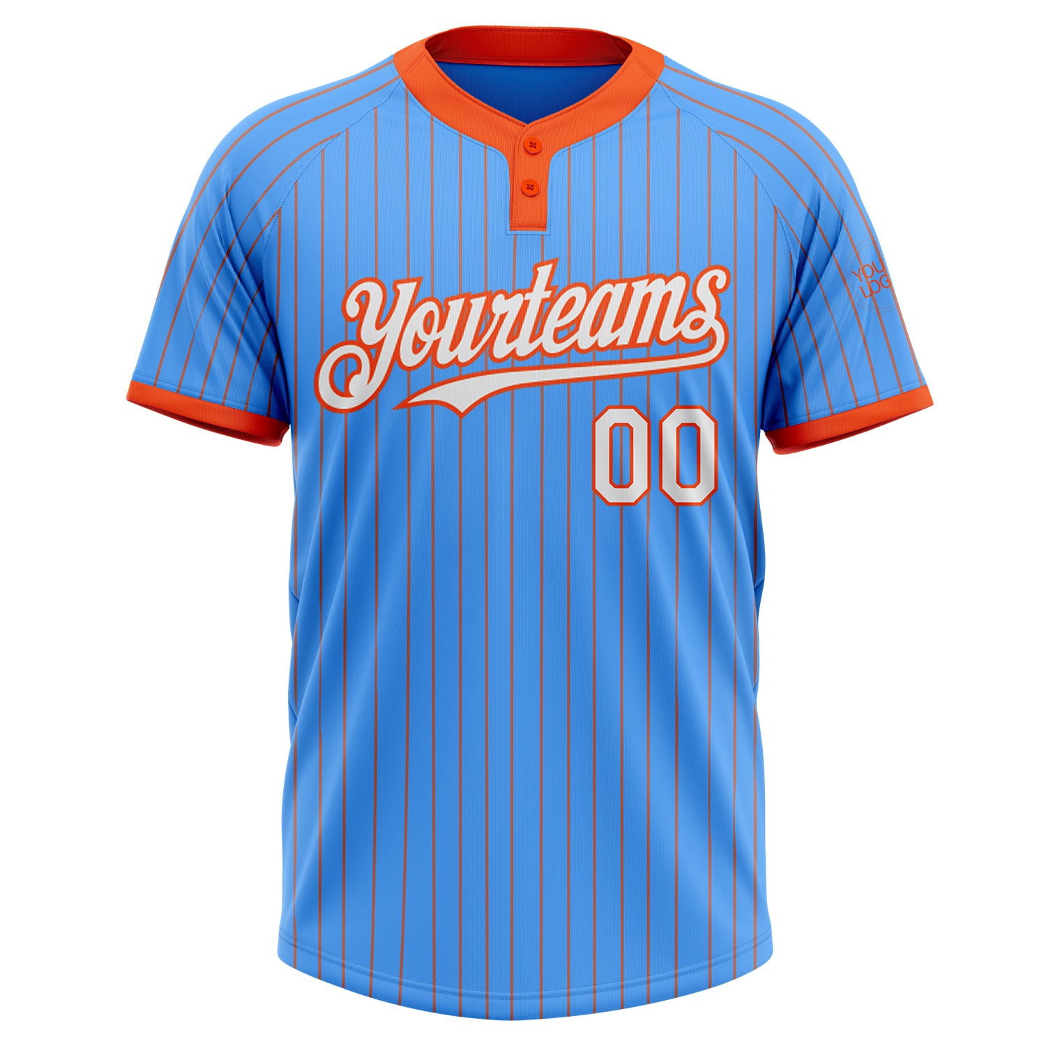 Custom Electric Blue Orange Pinstripe White Two-Button Unisex Softball Jersey