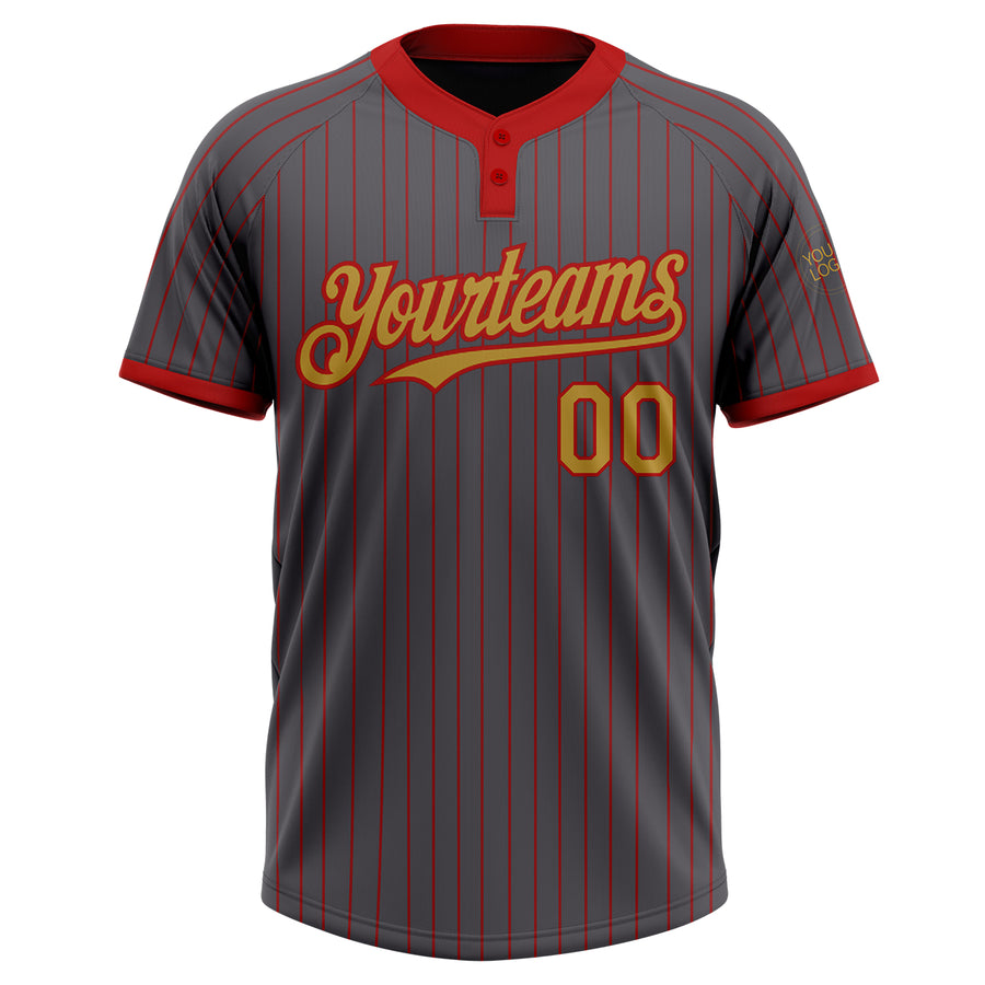 Custom Steel Gray Red Pinstripe Old Gold Two-Button Unisex Softball Jersey