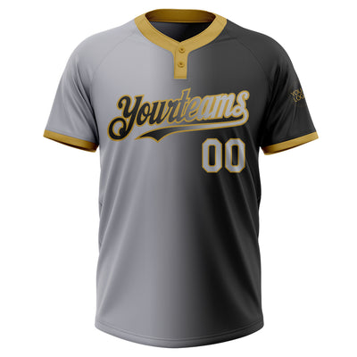 Custom Black Gray-Old Gold Gradient Fashion Two-Button Unisex Softball Jersey