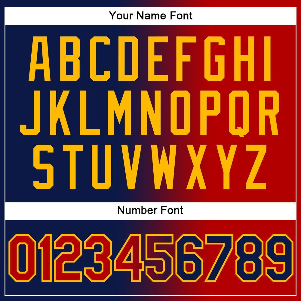 Custom Navy Red-Gold Gradient Fashion Two-Button Unisex Softball Jersey