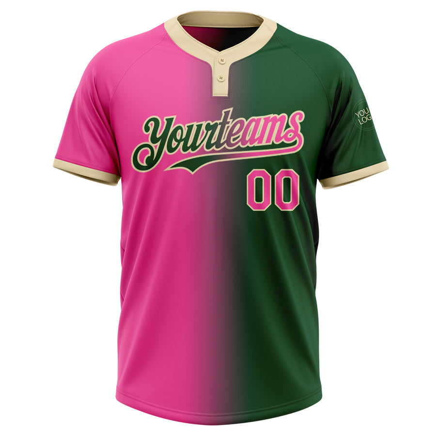 Custom Green Pink-Cream Gradient Fashion Two-Button Unisex Softball Jersey