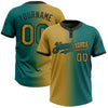 Custom Teal Old Gold-Black Gradient Fashion Two-Button Unisex Softball Jersey