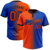 Custom Thunder Blue Orange-Black Gradient Fashion Two-Button Unisex Softball Jersey