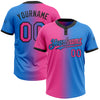 Custom Electric Blue Pink-Black Gradient Fashion Two-Button Unisex Softball Jersey