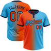 Custom Sky Blue Orange-Navy Gradient Fashion Two-Button Unisex Softball Jersey