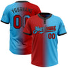Custom Sky Blue Red-Black Gradient Fashion Two-Button Unisex Softball Jersey