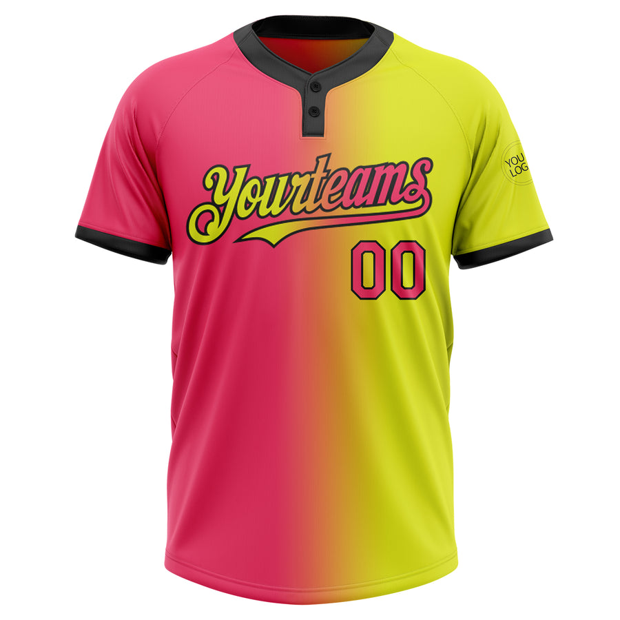 Custom Neon Yellow Neon Pink-Black Gradient Fashion Two-Button Unisex Softball Jersey