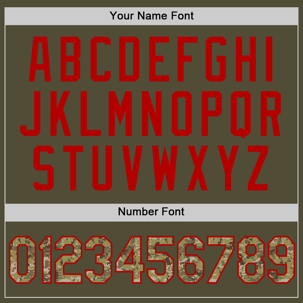 Custom Olive Camo-Red Salute To Service Two-Button Unisex Softball Jersey