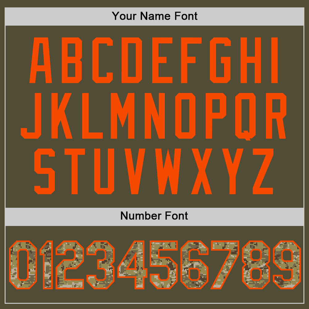 Custom Olive Camo-Orange Salute To Service Two-Button Unisex Softball Jersey