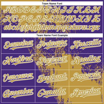 Custom Old Gold Purple-White 3D Pattern Abstract Brush Stroke Two-Button Unisex Softball Jersey