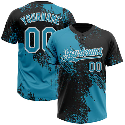 Custom Panther Blue Black-White 3D Pattern Abstract Brush Stroke Two-Button Unisex Softball Jersey