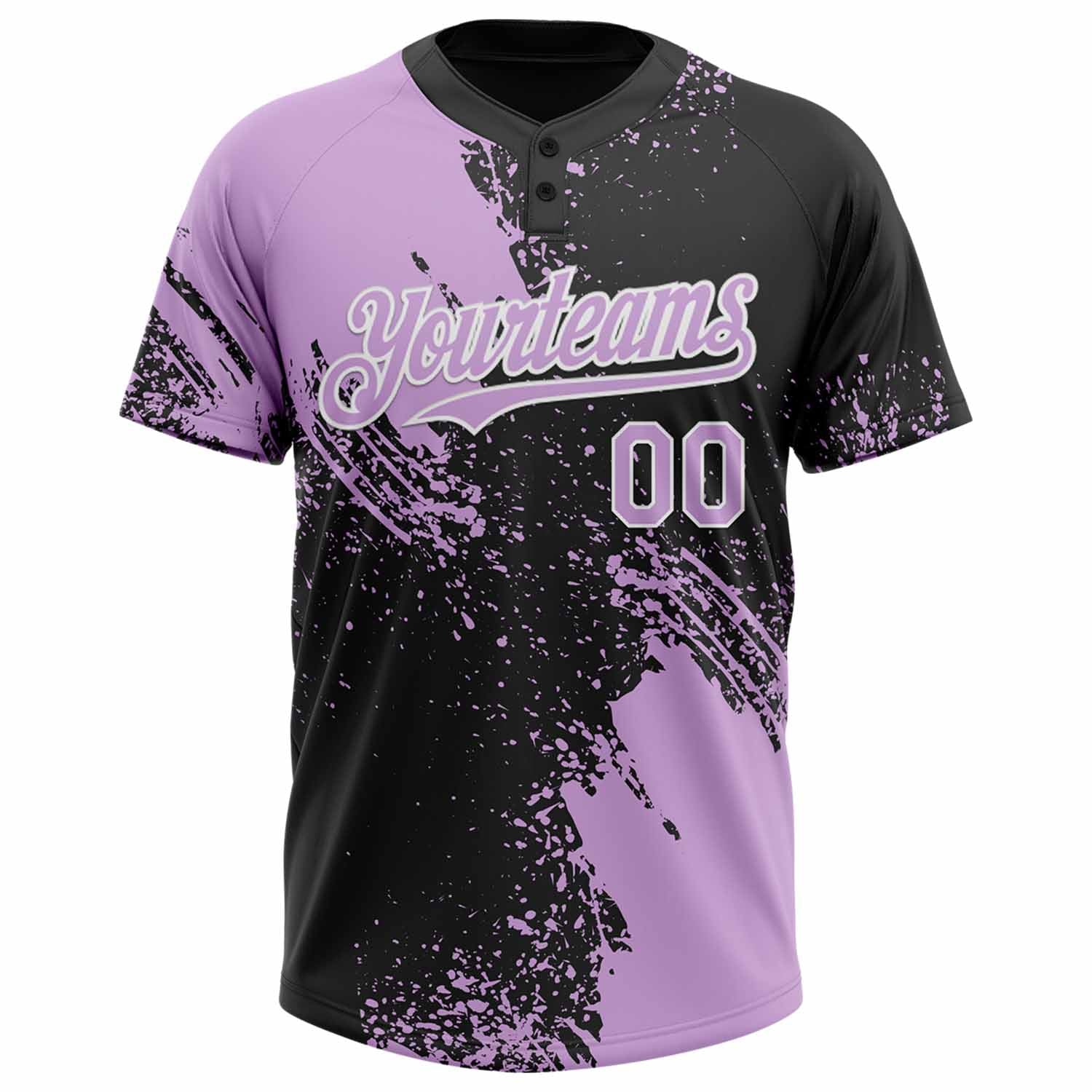Custom Light Purple Black-White 3D Pattern Abstract Brush Stroke Two-Button Unisex Softball Jersey