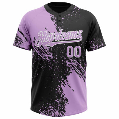 Custom Light Purple Black-White 3D Pattern Abstract Brush Stroke Two-Button Unisex Softball Jersey
