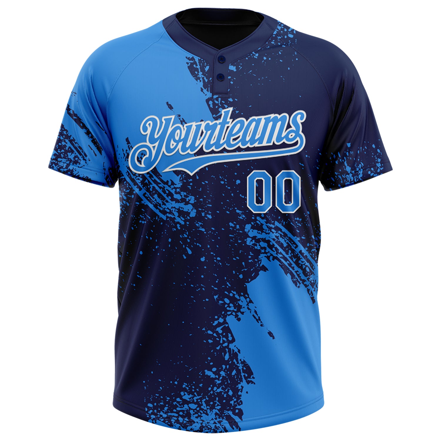 Custom Electric Blue Navy-White 3D Pattern Abstract Brush Stroke Two-Button Unisex Softball Jersey