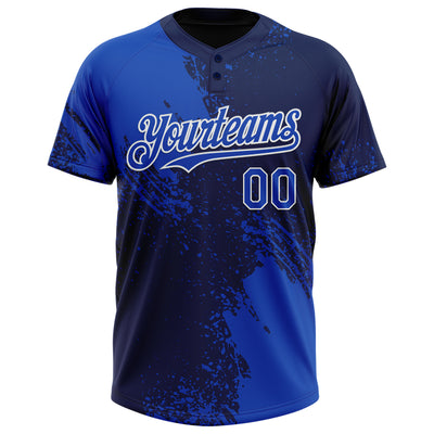 Custom Thunder Blue Navy-White 3D Pattern Abstract Brush Stroke Two-Button Unisex Softball Jersey
