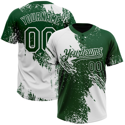 Custom White Green 3D Pattern Abstract Brush Stroke Two-Button Unisex Softball Jersey