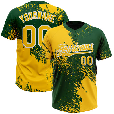 Custom Yellow Green-White 3D Pattern Abstract Brush Stroke Two-Button Unisex Softball Jersey