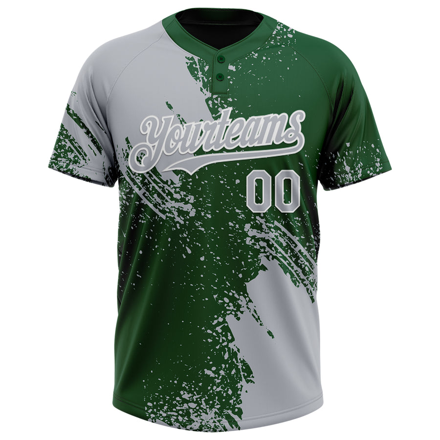 Custom Gray Green-White 3D Pattern Abstract Brush Stroke Two-Button Unisex Softball Jersey