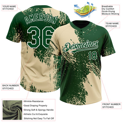 Custom Cream Green-White 3D Pattern Abstract Brush Stroke Two-Button Unisex Softball Jersey
