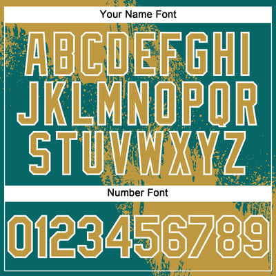 Custom Old Gold Teal-White 3D Pattern Abstract Brush Stroke Two-Button Unisex Softball Jersey