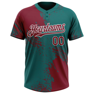 Custom Crimson Teal-White 3D Pattern Abstract Brush Stroke Two-Button Unisex Softball Jersey