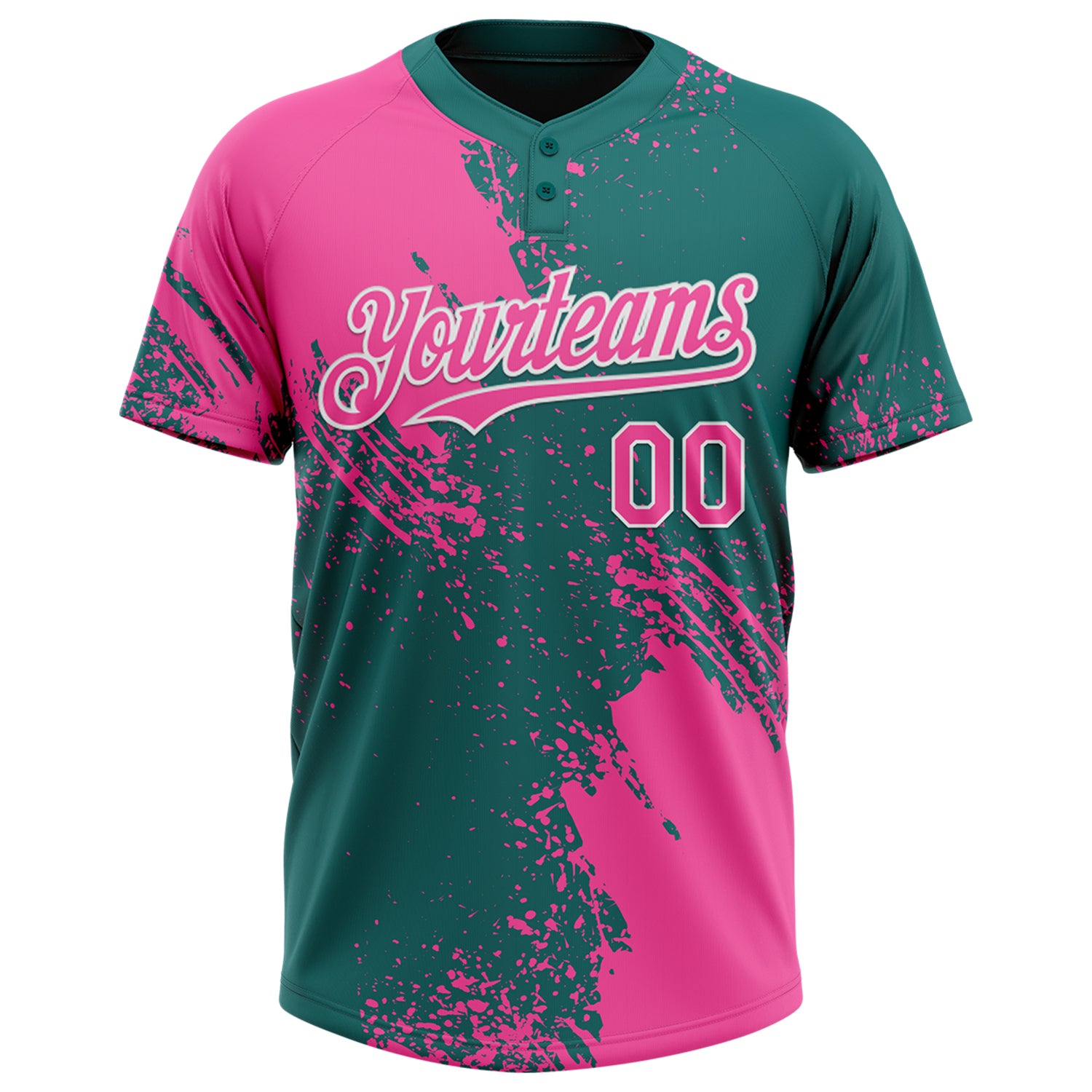 Custom Pink Teal-White 3D Pattern Abstract Brush Stroke Two-Button Unisex Softball Jersey