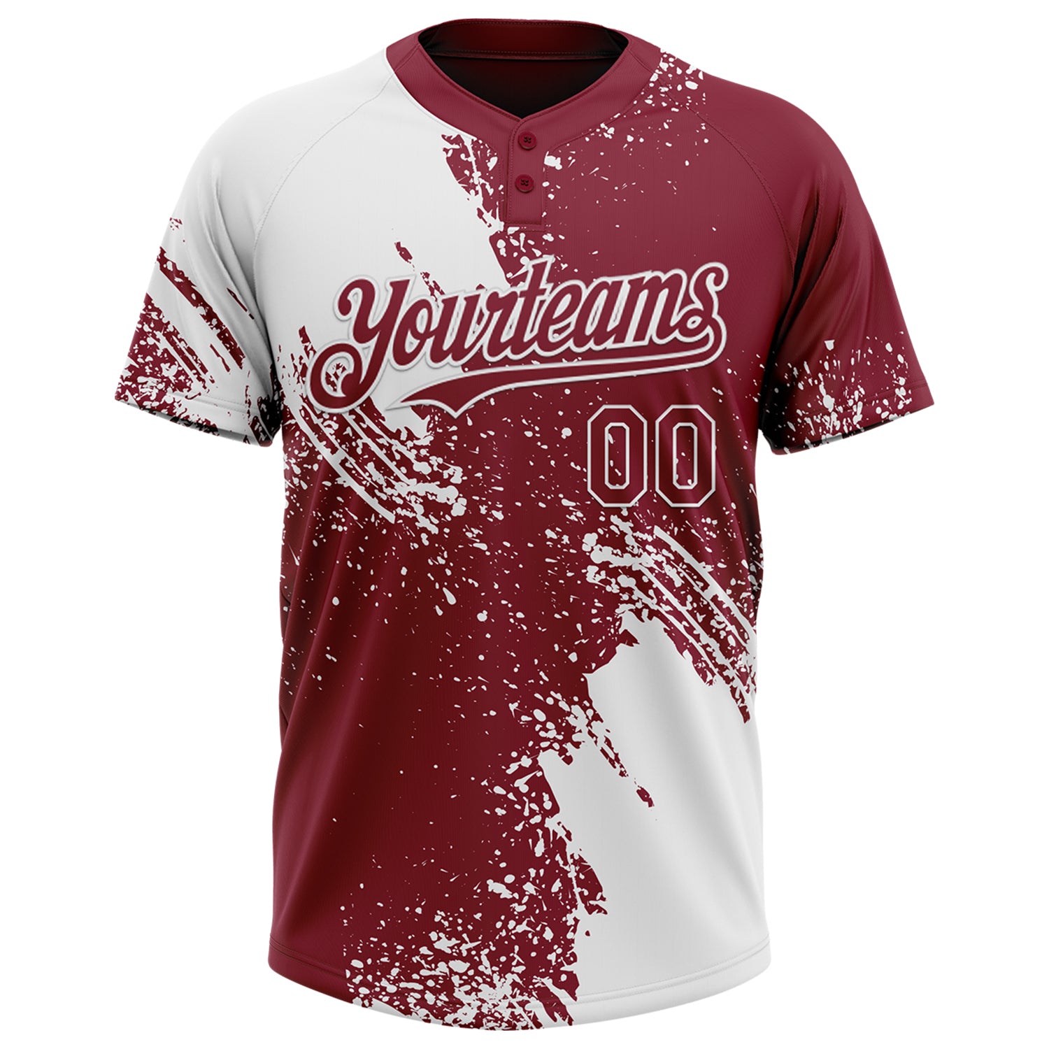Custom White Crimson 3D Pattern Abstract Brush Stroke Two-Button Unisex Softball Jersey