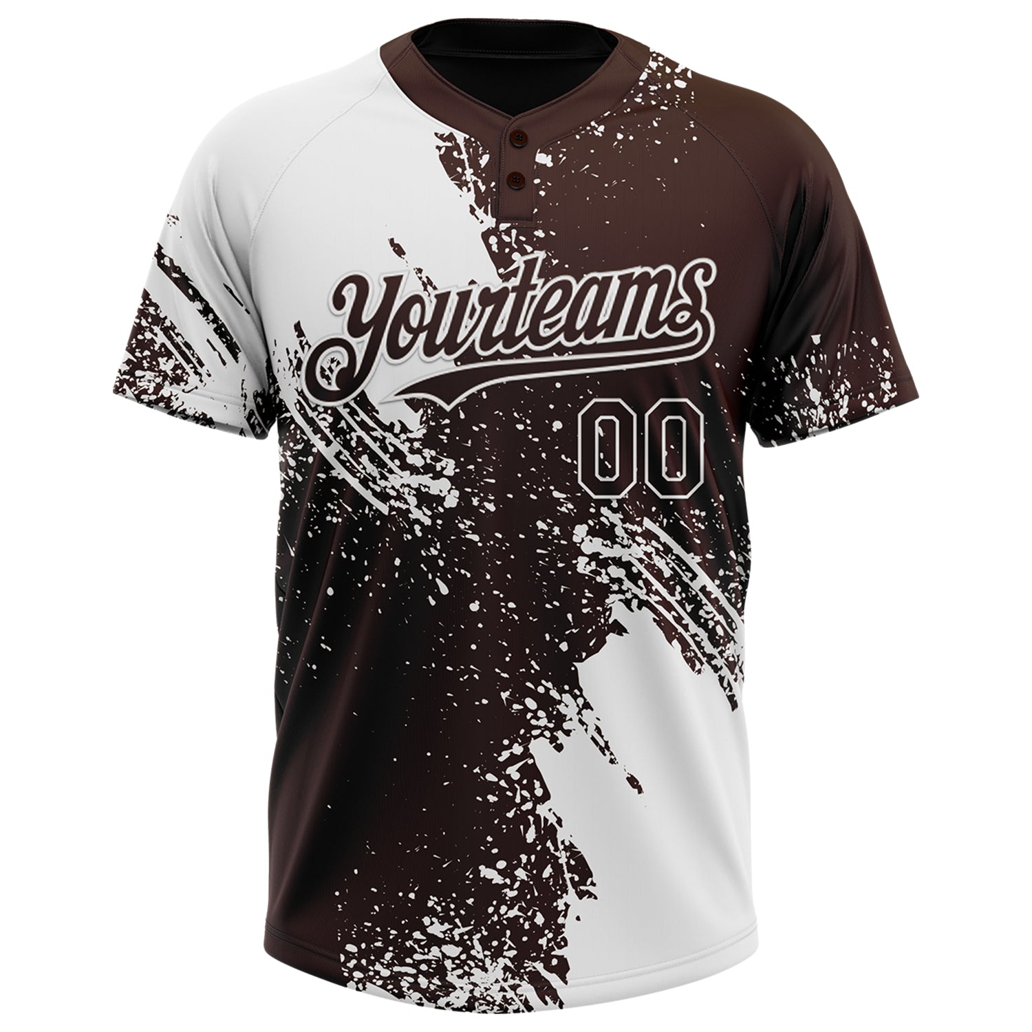 Custom White Brown 3D Pattern Abstract Brush Stroke Two-Button Unisex Softball Jersey