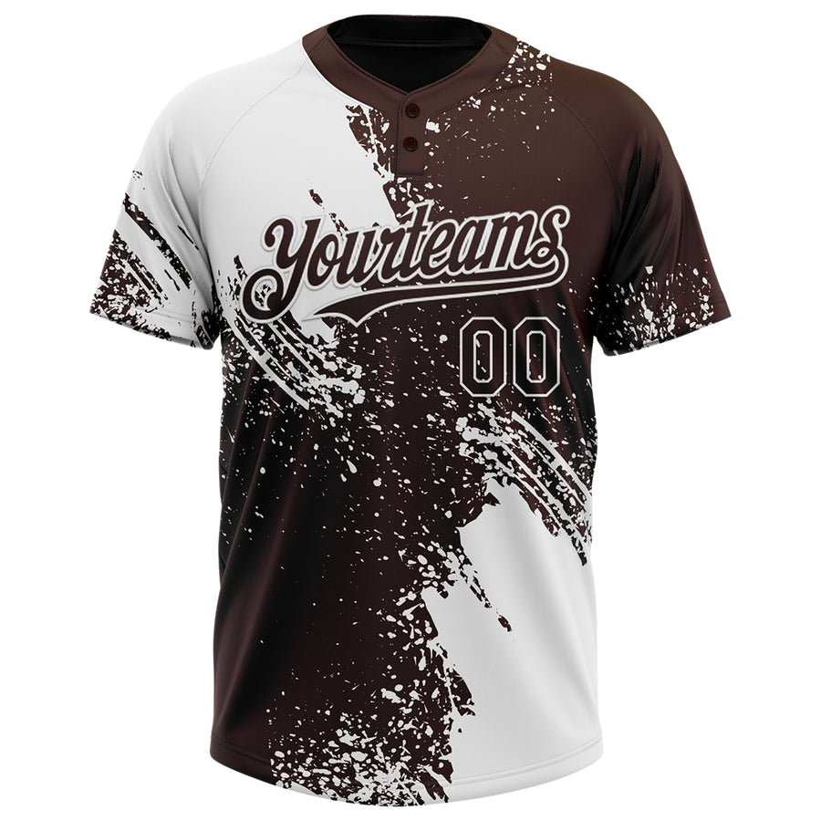 Custom White Brown 3D Pattern Abstract Brush Stroke Two-Button Unisex Softball Jersey