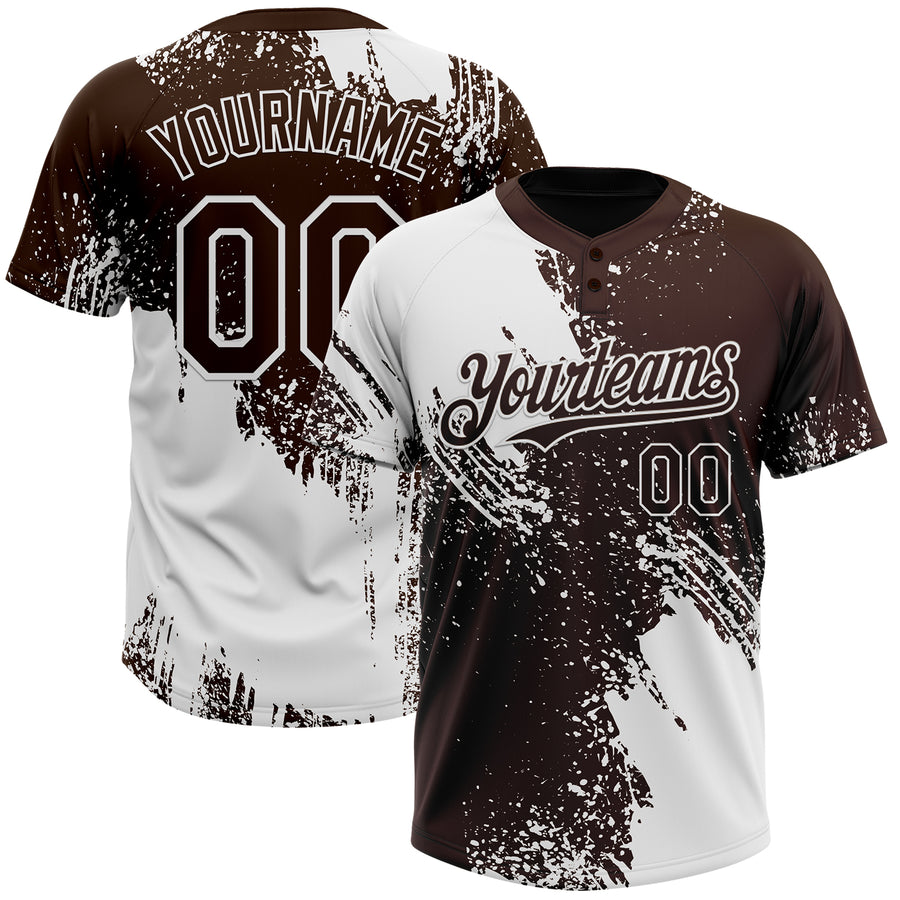 Custom White Brown 3D Pattern Abstract Brush Stroke Two-Button Unisex Softball Jersey