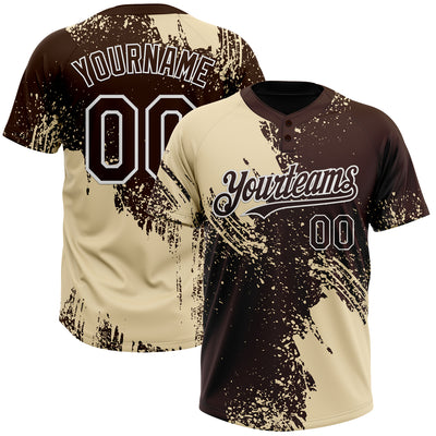 Custom Cream Brown-White 3D Pattern Abstract Brush Stroke Two-Button Unisex Softball Jersey