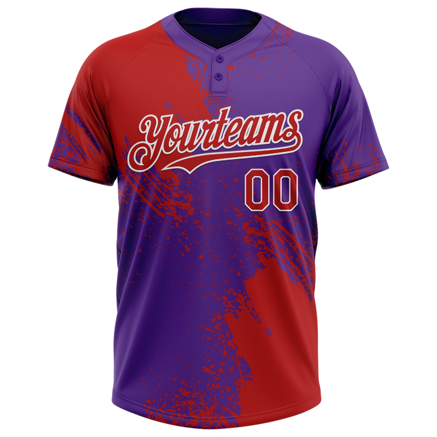 Custom Red Purple-White 3D Pattern Abstract Brush Stroke Two-Button Unisex Softball Jersey
