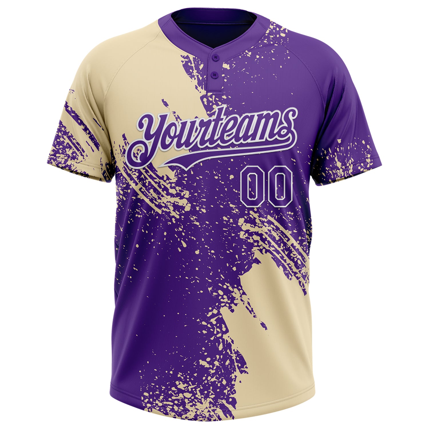 Custom Cream Purple-White 3D Pattern Abstract Brush Stroke Two-Button Unisex Softball Jersey