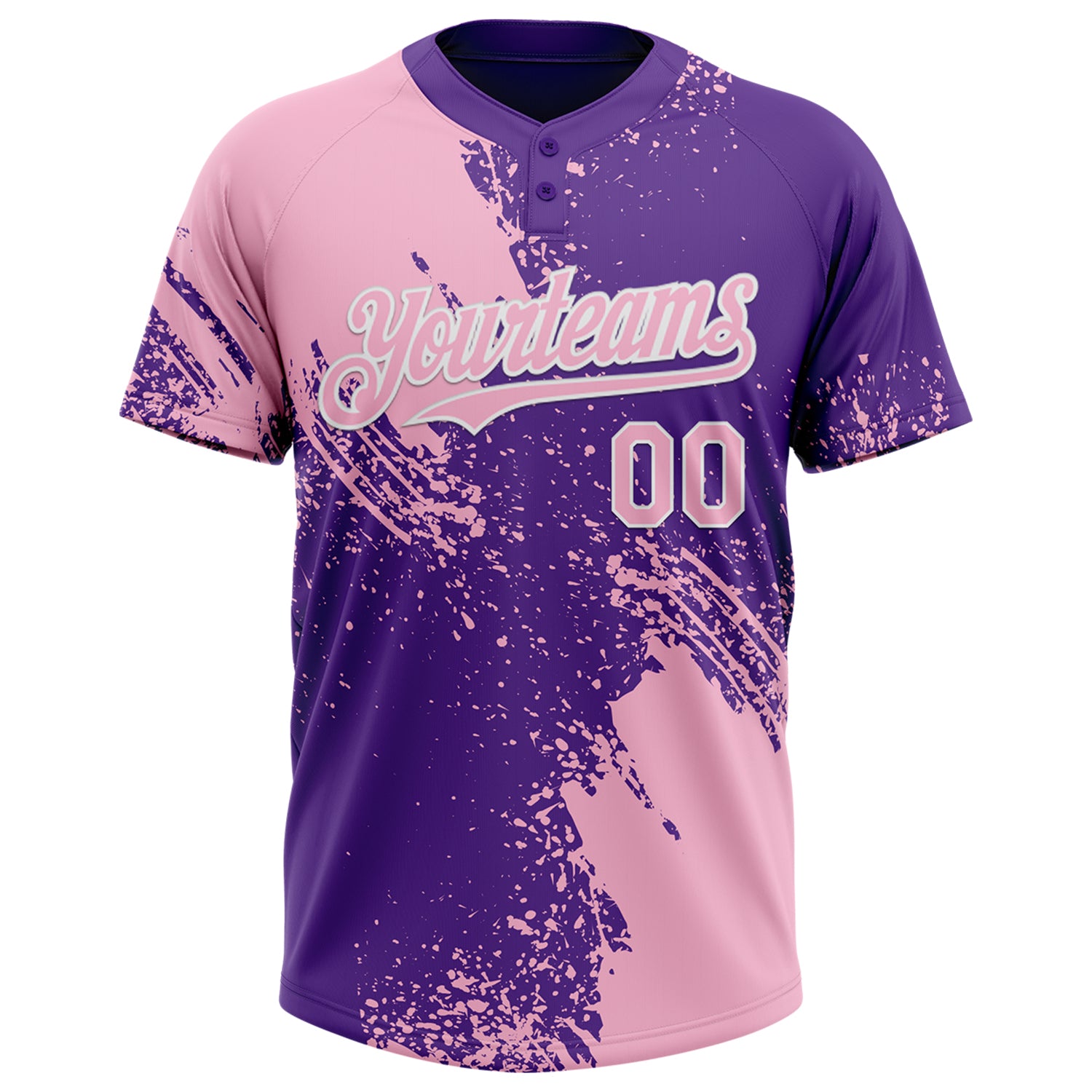 Custom Light Pink Purple-White 3D Pattern Abstract Brush Stroke Two-Button Unisex Softball Jersey