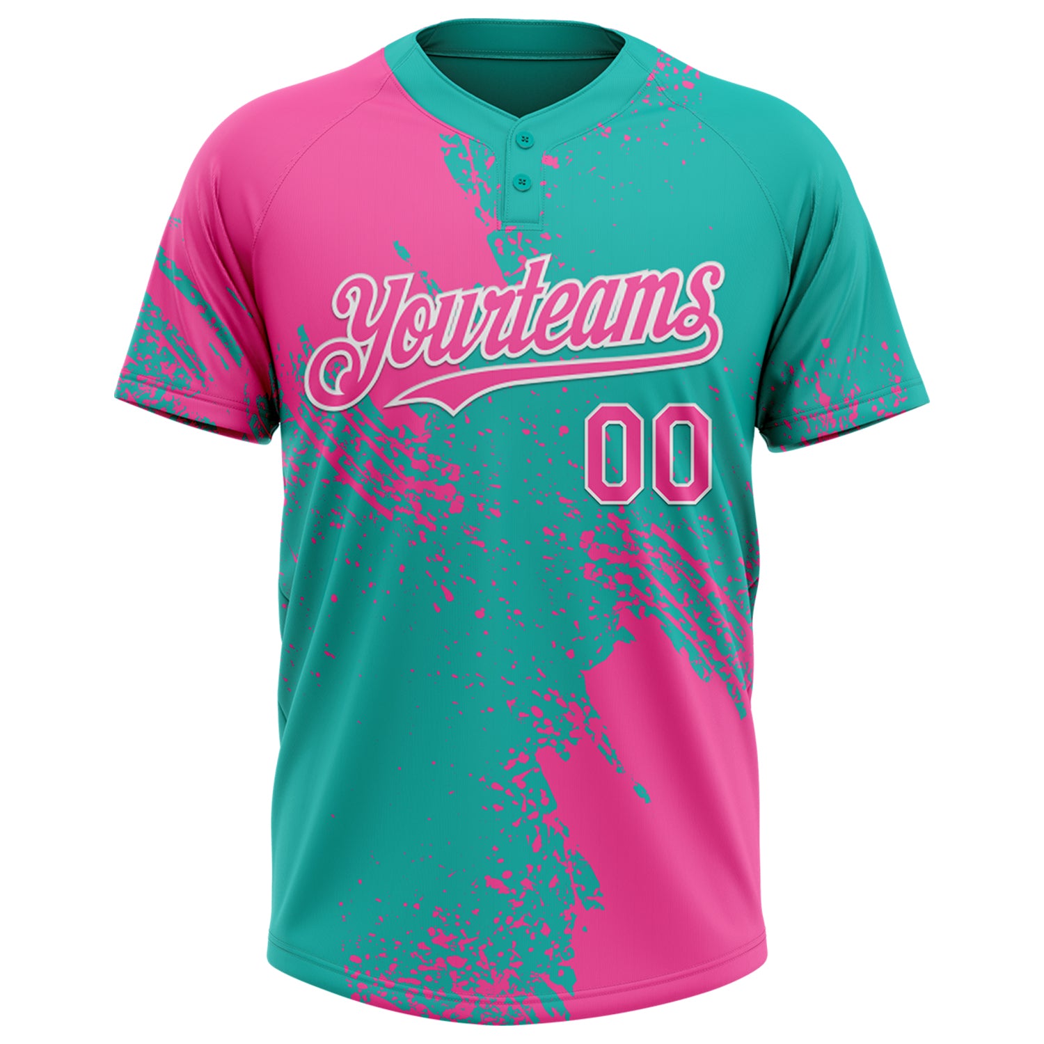 Custom Pink Aqua-White 3D Pattern Abstract Brush Stroke Two-Button Unisex Softball Jersey