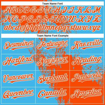 Custom Orange Sky Blue-White 3D Pattern Abstract Brush Stroke Two-Button Unisex Softball Jersey