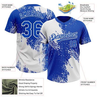 Custom White Thunder Blue 3D Pattern Abstract Brush Stroke Two-Button Unisex Softball Jersey