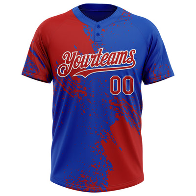 Custom Red Thunder Blue-White 3D Pattern Abstract Brush Stroke Two-Button Unisex Softball Jersey