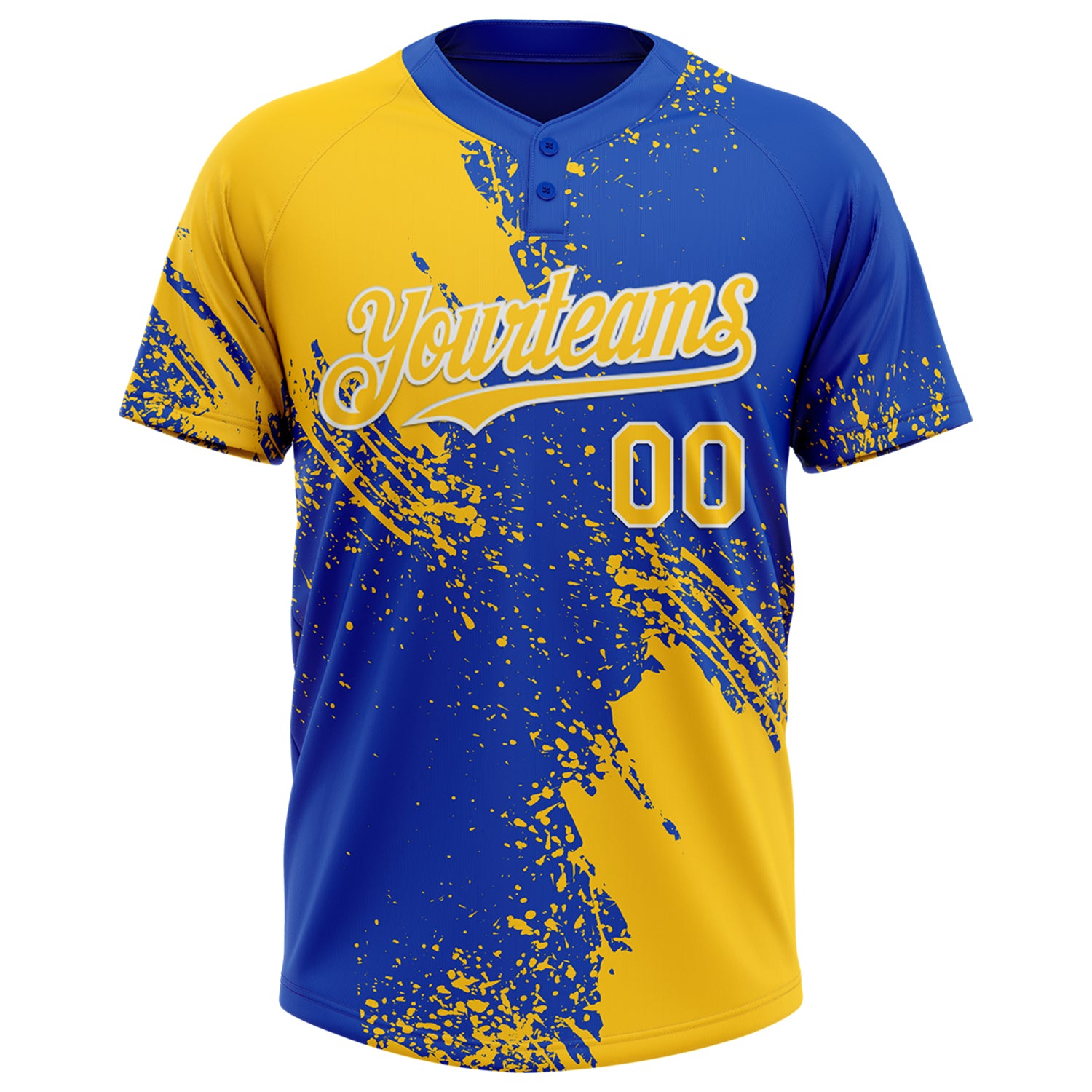 Custom Yellow Thunder Blue-White 3D Pattern Abstract Brush Stroke Two-Button Unisex Softball Jersey