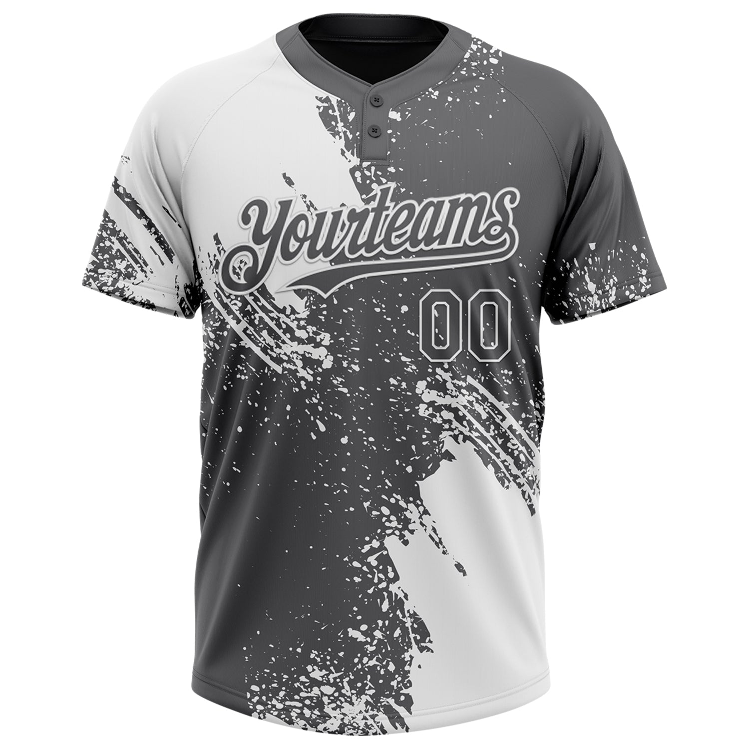 Custom White Steel Gray 3D Pattern Abstract Brush Stroke Two-Button Unisex Softball Jersey
