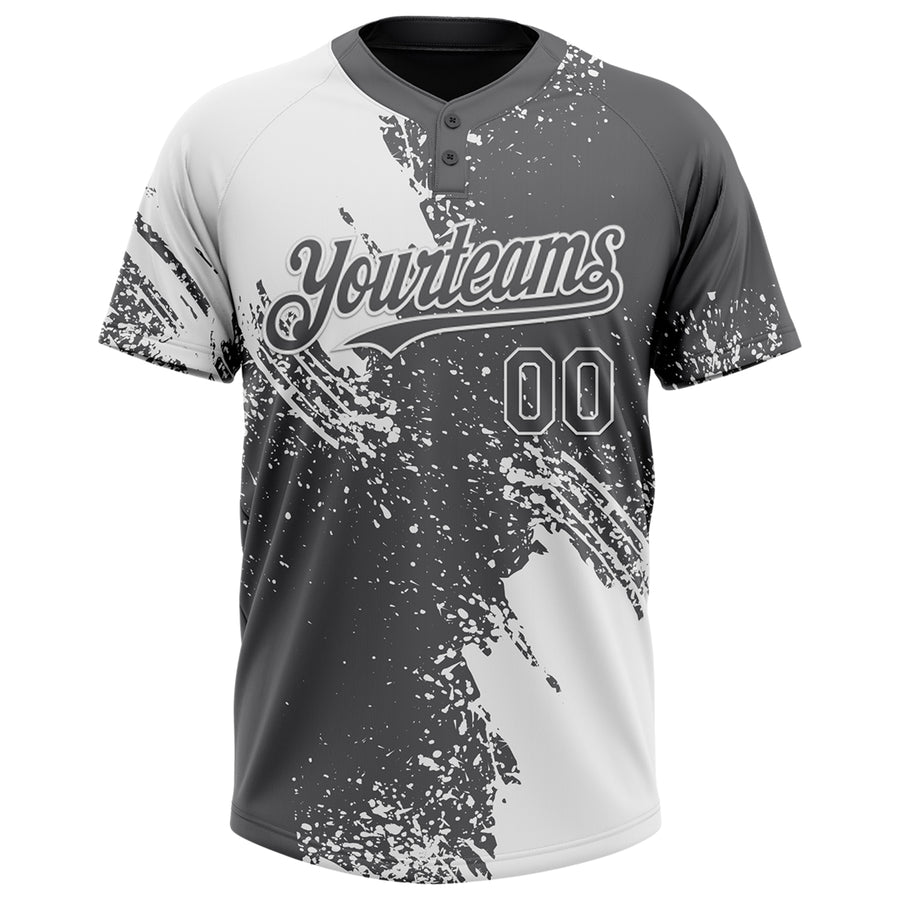 Custom White Steel Gray 3D Pattern Abstract Brush Stroke Two-Button Unisex Softball Jersey