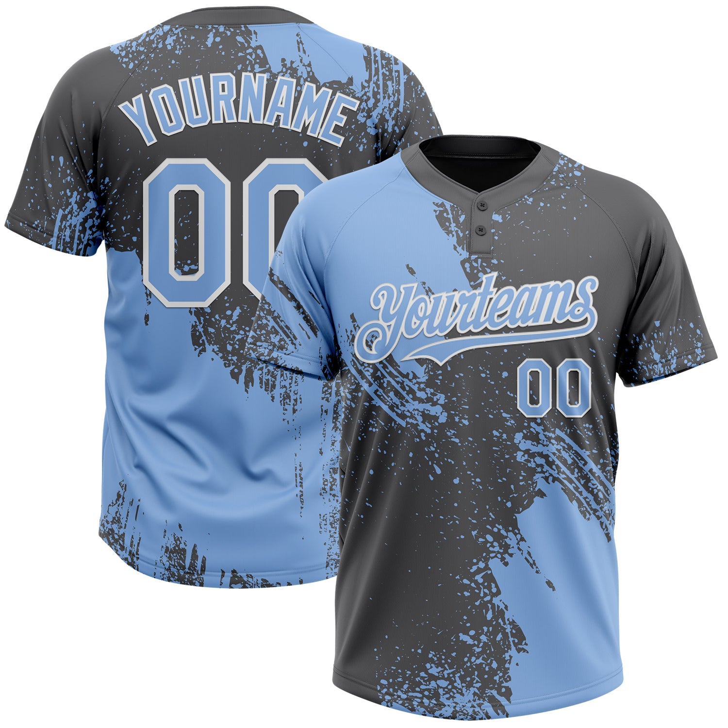 Custom Light Blue Steel Gray-White 3D Pattern Abstract Brush Stroke Two-Button Unisex Softball Jersey