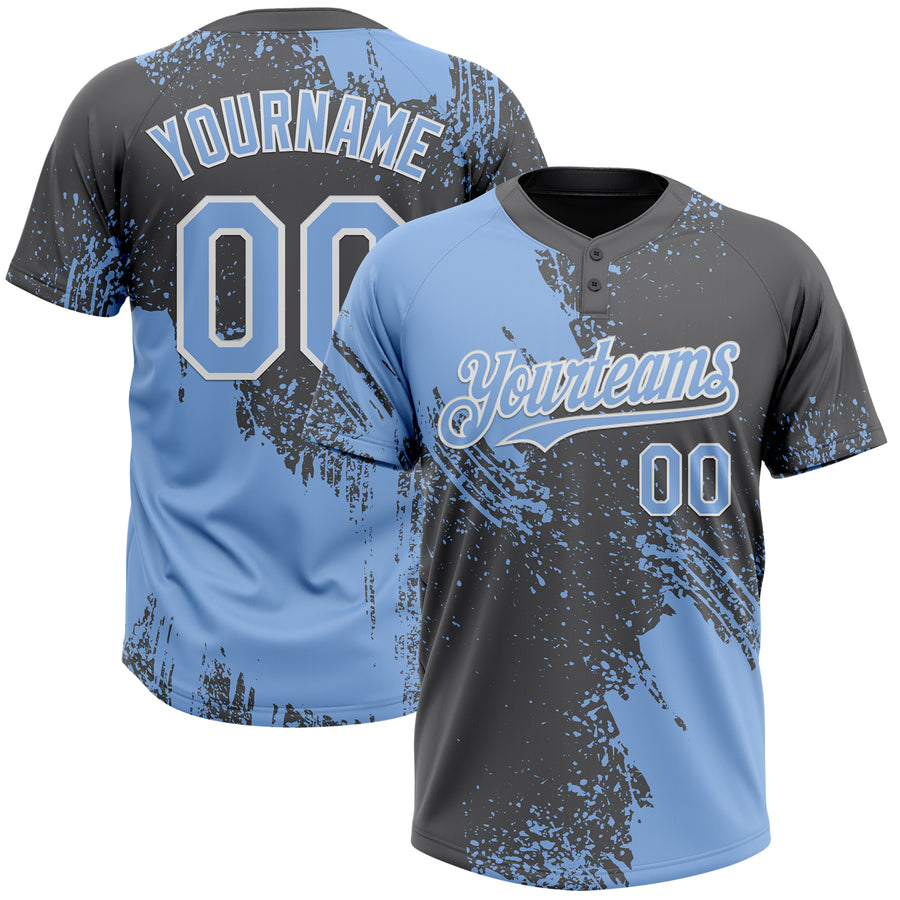 Custom Light Blue Steel Gray-White 3D Pattern Abstract Brush Stroke Two-Button Unisex Softball Jersey