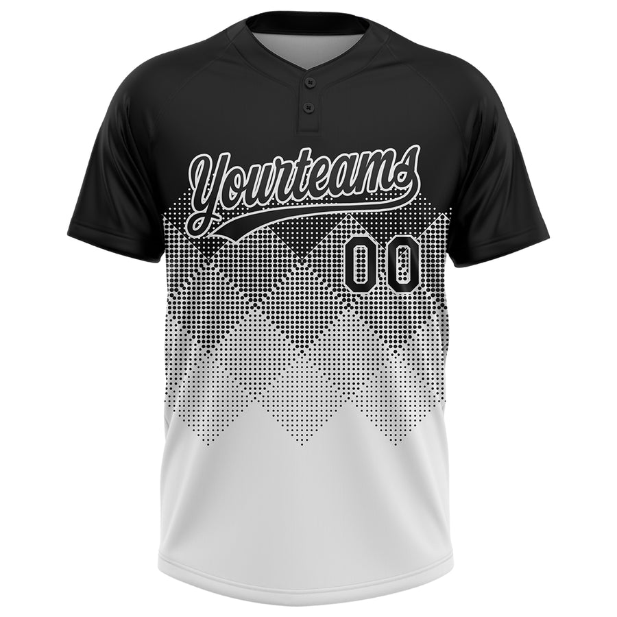 Custom Black White 3D Gradient Square Shape Two-Button Unisex Softball Jersey