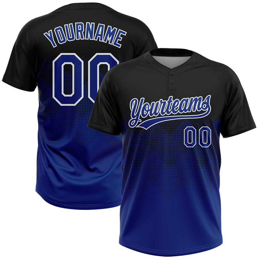 Custom Black Royal-White 3D Gradient Square Shape Two-Button Unisex Softball Jersey