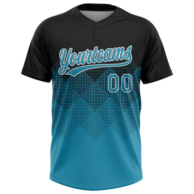 Custom Black Panther Blue-White 3D Gradient Square Shape Two-Button Unisex Softball Jersey
